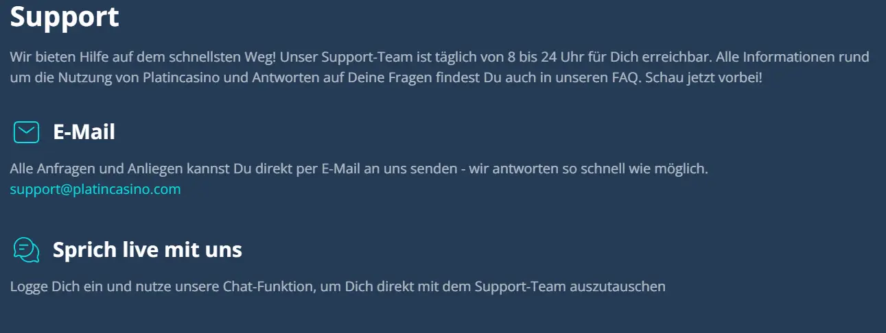 Platincasino Support